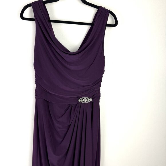 Lauren Ralph Lauren Women's Purple Draped Rhinestone Broach Maxi Gown Dress Sz 8 - Picture 3 of 12